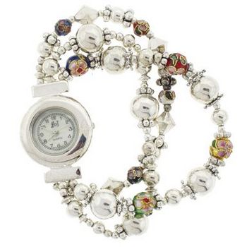Karen Marie - Brighton Inspired - Vintage Bead Bracelet Watch  Silver