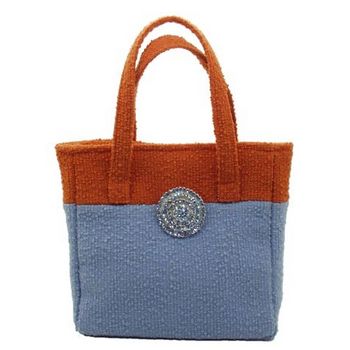 Bongo Bags - Boucle Brooch Bag - Blue w/Orange Trim