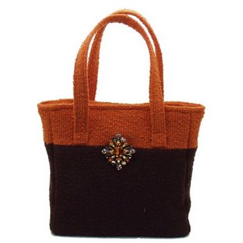 Bongo Bags - Boucle Brooch Bag - Brown w/Orange