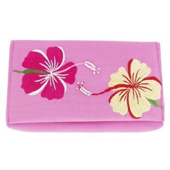 Chan Luu - Hawaiian Flowers Silk Wallet - Fuchsia w/ Pink & Yellow Flowers