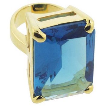 nOir - Large Square Aquamarine CZ/Gold Ring (1) - Size 6