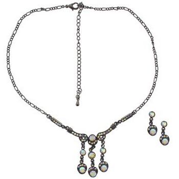 Karen Marie - Bridal Collection - Antique White Ab Crystal Necklace & Earring Set (Set of 3 pieces)
