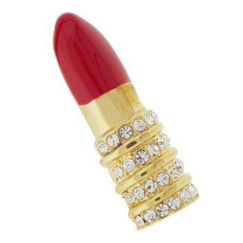 Karen Marie - Crystal Lipstick Brooch Pin - Gold & Red (1)