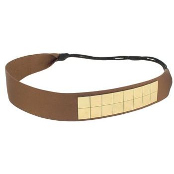 SBNY Accessories - Milk Chocolate Brown Satin Bandeau with Gold Geometric Accents