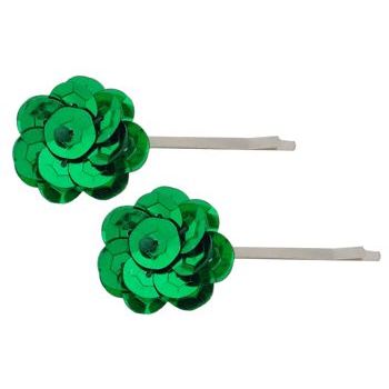 Natasha B. - Sequin Flower Hair Pins - Green (2)