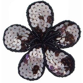 Balu - Sequin Flower Pin - Chocolate Brown w/Black Trim (1)