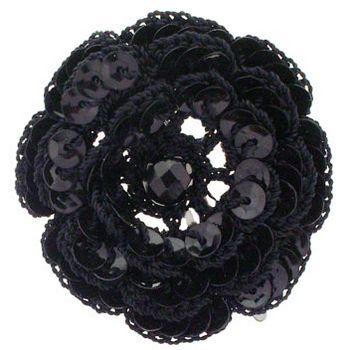 Balu - Crochet Flower Clip - Black w/Sequin Center (1)
