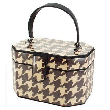 Karen Marie - Boutique Bags - Brown Houndstooth Octagonal Jewel Box