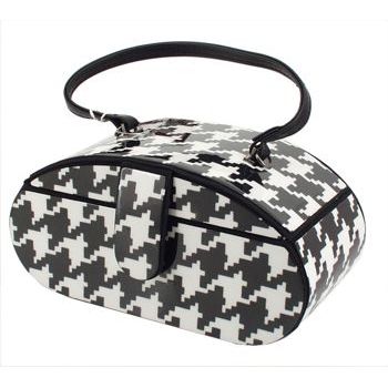 Karen Marie - Boutique Bags - Black and White Hounds Tooth Rounded Jewel Box