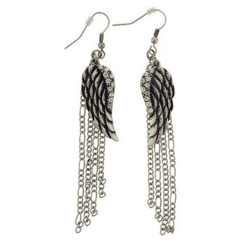 SOHO BEAT - Fashion Heaven - Crystal Encrusted Angel Wing Earrings - Pewter