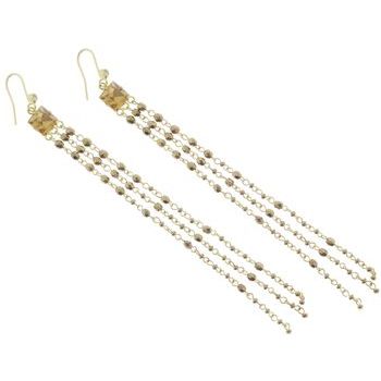 RJ Graziano - Golden Citrine Swarovski Crystal and Sand Topaz Bead Earrings