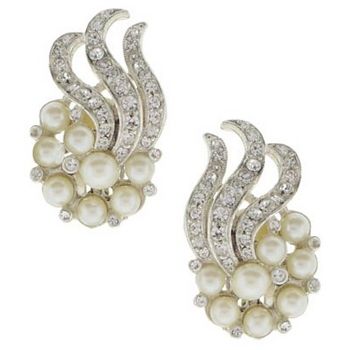 RJ Graziano - Pearl and Diamond Swarovski Crystal Ocean Wave Earrings