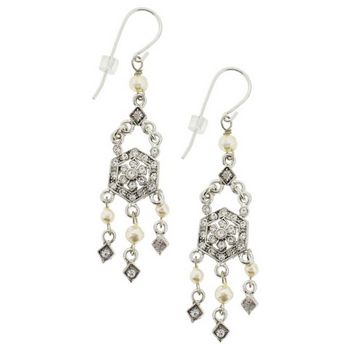 RJ Graziano - Pearl and Diamond Swarovski Crystal Chandelier Earrings