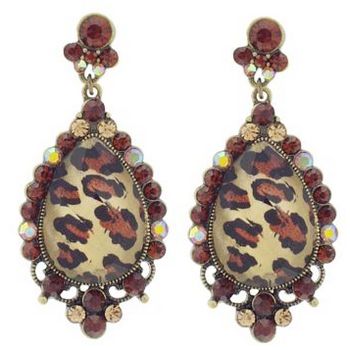 SOHO BEAT - Wild About Town - Crystal Dome Drop Earrings - Cheetah