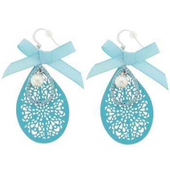 SOHO BEAT - Little Bow Peep - Pearl, Bow, and Crystal Filigree Drop Earrings - Baby Blue