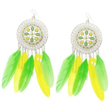 SOHO BEAT - Navajo Couture - Desert Walker Crystal and Feather Chandelier Earrings - Lemon/Lime Mirage
