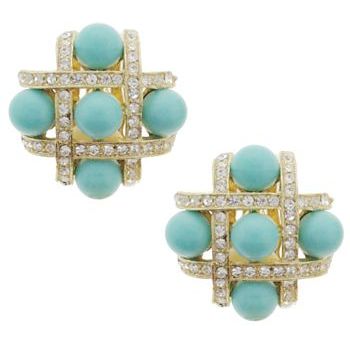 RJ Graziano - Turquoise and Diamond Swarovski Crystal Cushion Cluster Earrings