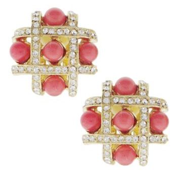 RJ Graziano - Coral and Diamond Swarovski Crystal Cushion Cluster Earrings