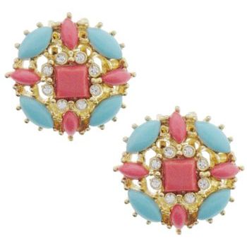RJ Graziano - Vintage Spanish Inspired Coral, Turquoise, and Diamond Swarovski Crystal Earrings