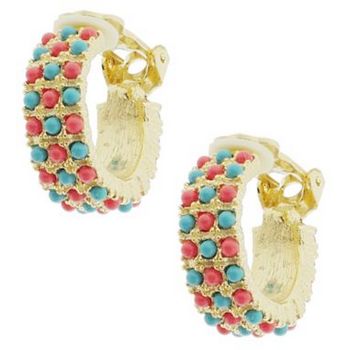 RJ Graziano - Coral and Turquoise Pave Hoop Earrings
