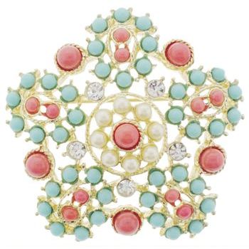 RJ Graziano - Spanish SandDollar Inspired Coral and Turquoise Brooch Pin