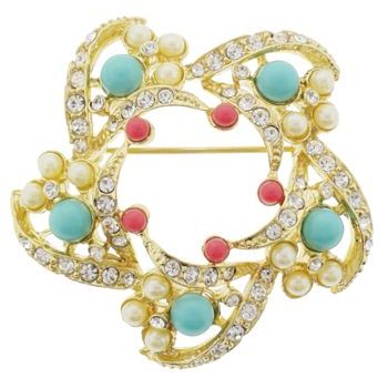 RJ Graziano - Starfish Inspired Diamond Swarovski Crystal, Pearl, Coral and Turquoise Brooch Pin