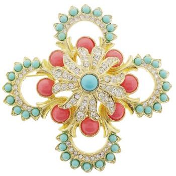 RJ Graziano - Vintage Spanish Inspired Coral and Turquoise Brooch Pin