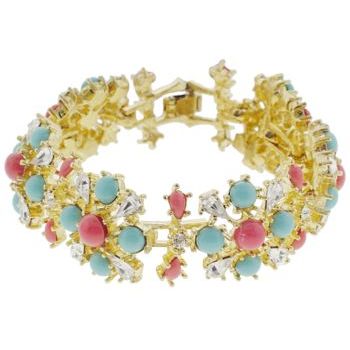RJ Graziano - Vintage Spanish Inspired Coral, Turquoise, and Diamond Swarovski Crystal Bracelet
