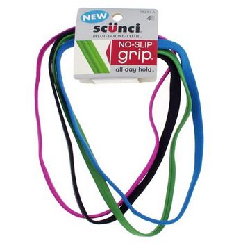 Scunci - No Slip Grip - Basic Flat No Damage Elastic Headwrap - Black, Fuschia, Blue, & Green (1 of each color)