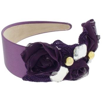 SBNY Accessories - Couture - Ivy - Lace, Rose, and Crystal Satin Headband - Perfectly Plum