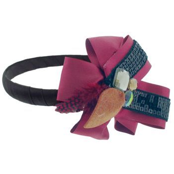 SBNY Accessories - Couture - Safflower - Sequined Satin Ribbon Ruffles with Crystals and Feather - Burgundy