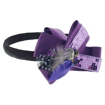 SBNY Accessories - Couture - Safflower - Sequined Satin Ribbon Ruffles with Crystals and Feather - Perfectly Plum