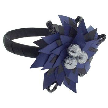 SBNY Accessories - Couture - Telstar - Blooming Flower of Satin, Braided Leather, and Webbed Orbs - Royal Blue