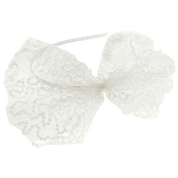 SBNY Accessories - Couture - Magnolia - Lace and Sequin Bow Skinny Headband - Alpine Snow