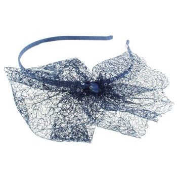 SBNY Accessories - Couture - Magnolia - Lace and Sequin Bow Skinny Headband - Navy Blue
