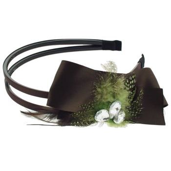 SBNY Accessories - Couture - Aster - Satin Ribbon, Speckled Feather, and Crystal Double Headband - Mint Chocolate
