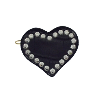 Rachel Weissman - Leather Heart Clip w/Crystals - Black Leather & Smoke Crystals