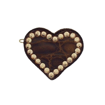 Rachel Weissman - Leather Heart Clip w/Crystals - Brown Leather & Gold Crystals