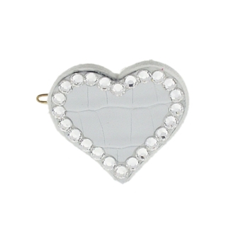 Rachel Weissman - Leather Heart Clip w/Crystals - White Leather & White Diamond Crystals