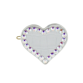 Rachel Weissman - Leather Heart Clip w/Crystals - White Leather & White Ab Crystals