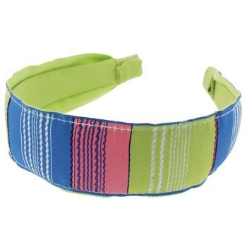 Frank & Kahn - Silk Ribbon Headband - Vertical Stripes - Lime/Blue