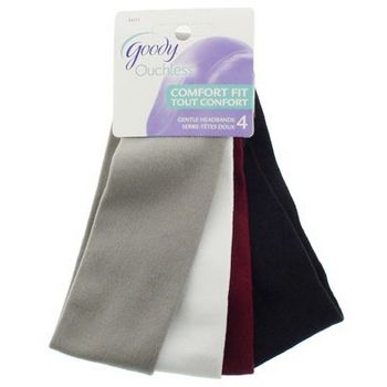 Goody - Ouchless - Comfort Fit Gentle - Lycra Medium Headbands - Black, White, Burgundy & Grey (set of 4)