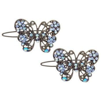 Karen Marie - Crystal Filigree Butterfly Clips - Blue & Blue AB (Set of 2)