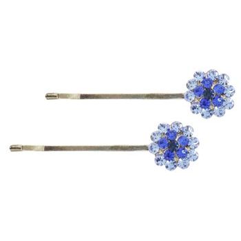 Karen Marie - Crystal Flower Bobby Pins - Blue/Silver (Set of 2)