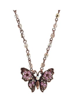 SOHO BEAT - Masquerade Collection - Jeweled Swarovski Butterfly Necklace - Pink Sapphire
