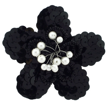 Balu - Sequin Flower Clip - Black w/Pearl Spray Center (1)
