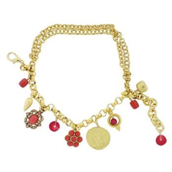 Linda Levinson - Gold Plated Charm Bracelet w/Coral Charms