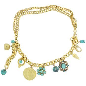 Linda Levinson - Gold Plated Charm Bracelet w/Turquoise Charms