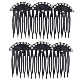 HB HairJewels - Lucy Collection - Faux Crystal Fan Side Combs - Black (Set of 2)