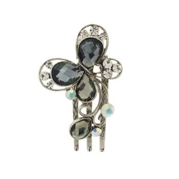 Medusa's Heirlooms - Crystal Butterfly Three Prong Clip - Smoke